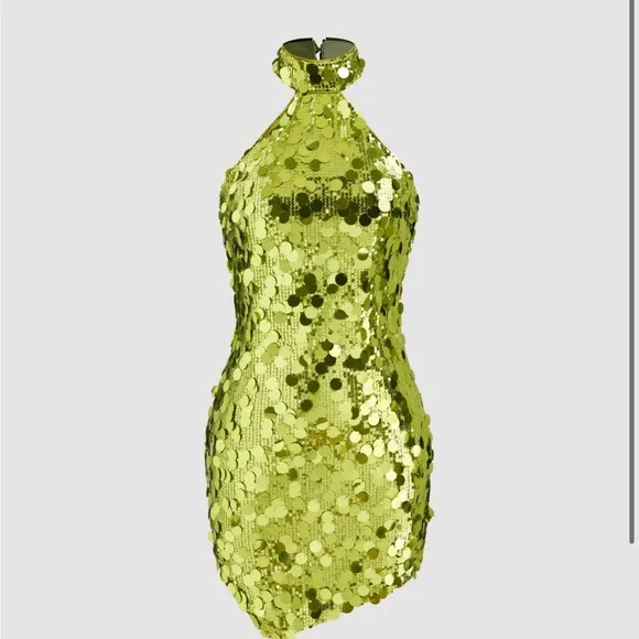 Green Sequin Halter Dress - Picture 1 of 4